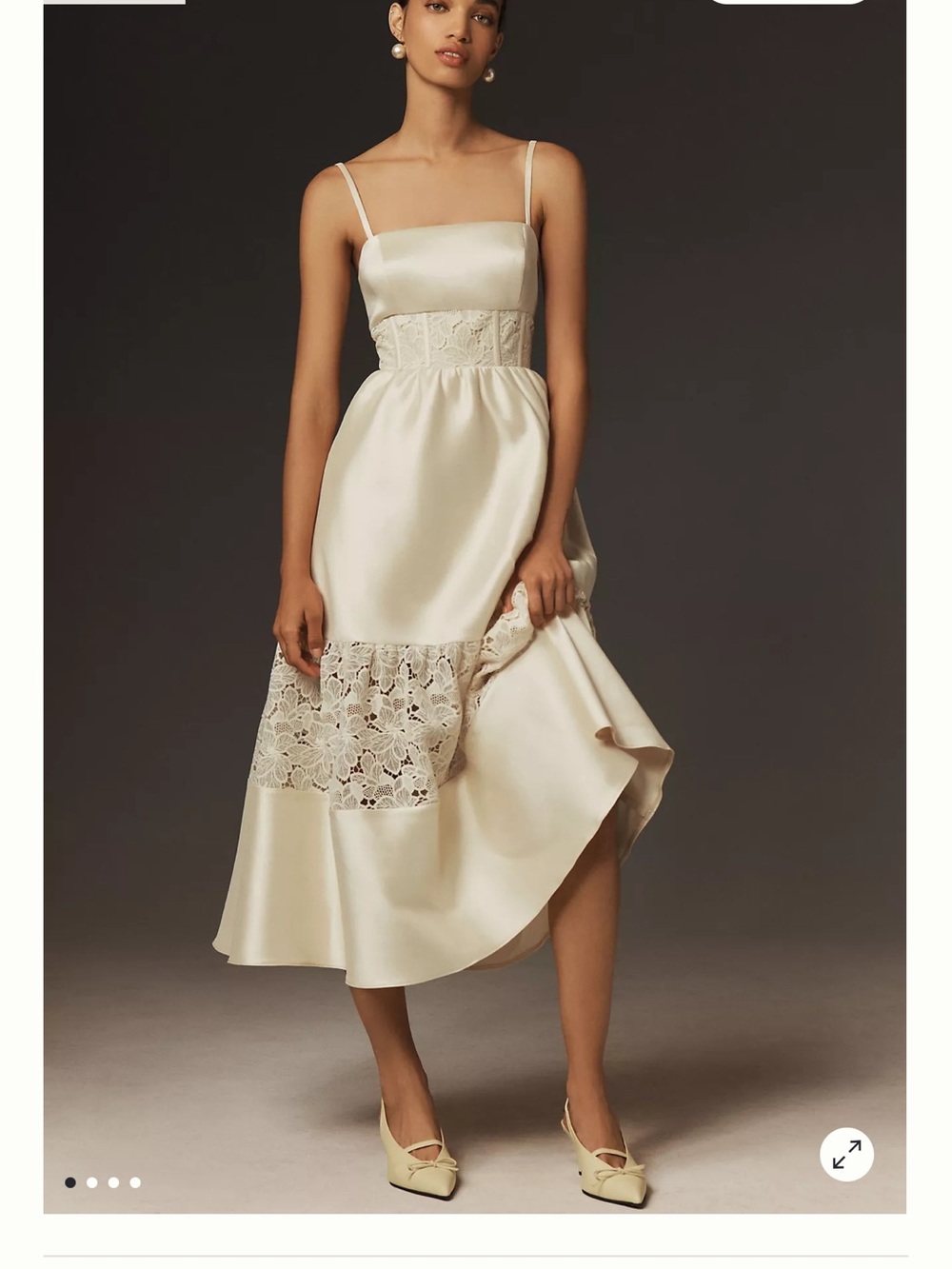 BHLDN Gabrielle Taffeta Lace A-Line Midi Dress Light Yellow Size M